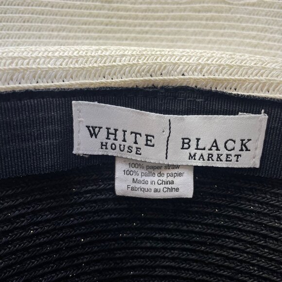 Vintage White House Black Market Womens Black & Beige Wide Brim Paper Straw Flop main image 4